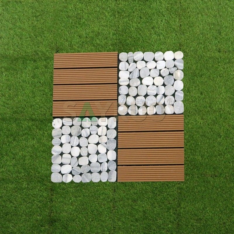 WPC Interlocking Grass&Stone Decking Tiles for Outdoor Use - SAYRUO